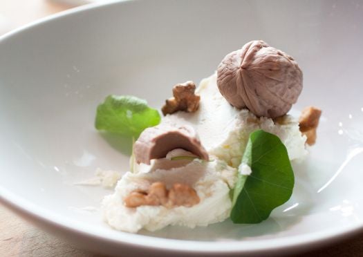The same technique is used to create Mugaritz's famous walnut dessert, which is served on a scoop of goat's-milk ice cream.