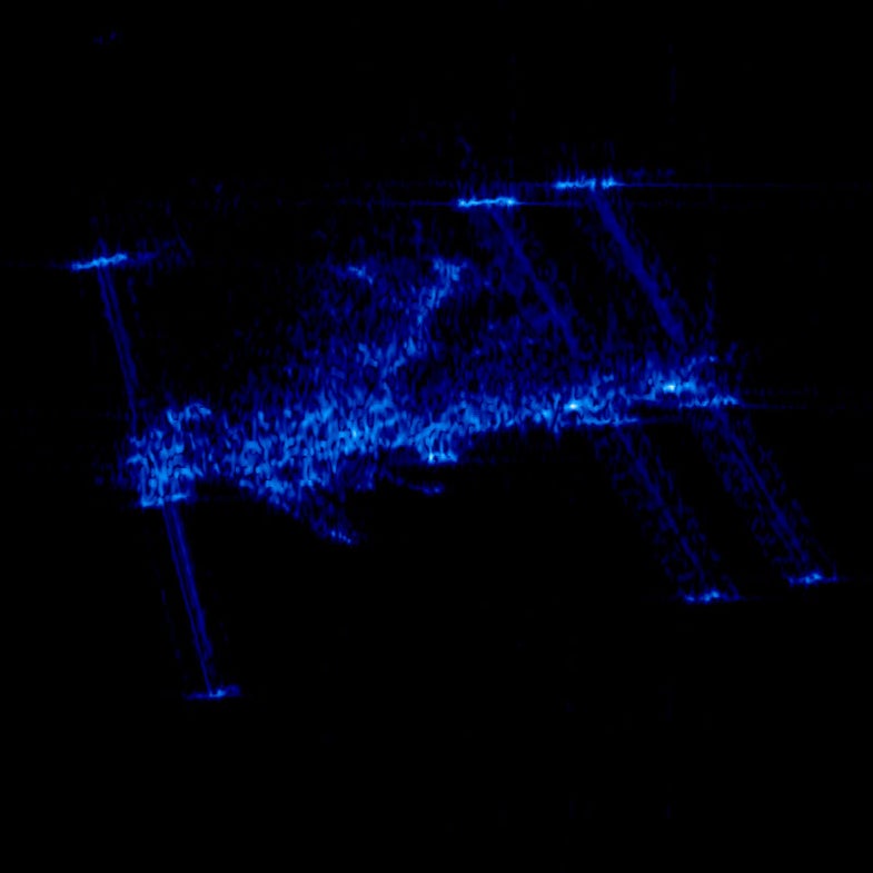 International Space Station Appears Ghostly Blue in Radar Satellite Photo