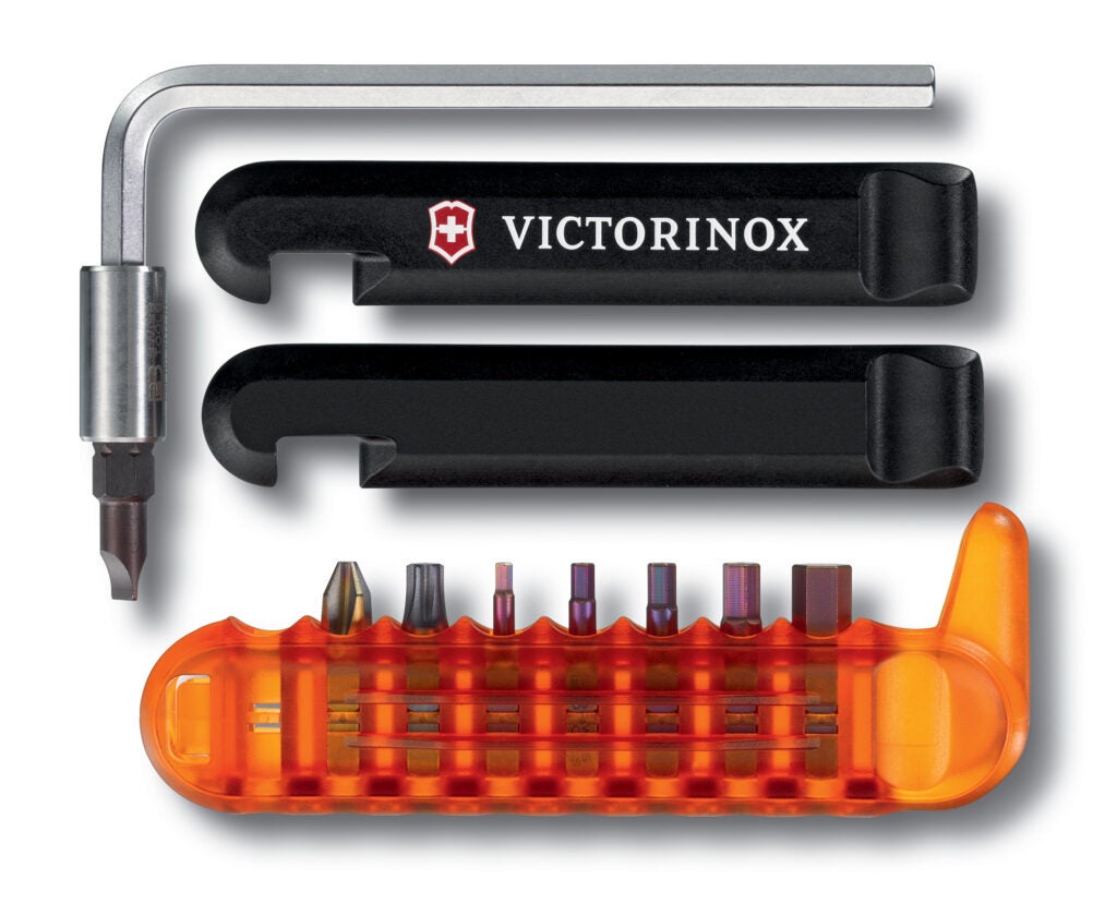 The Victorinox Bike Tool is a Swiss Army knife for cyclists. The 3.5-ounce multitool has an L-wrench for tightening screws, eight bits, and a tire lever. The casing is made from an impact-proof and oil- and gasoline-resistant plastic. <a href="https://www.swissarmy.com/us/app/product/Swiss-Army-Knives/Category/What-s-New/Bike-Tool/4.1329US1">$48</a>