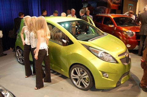 The public will get to vote on which one it wants (car, that is, not triplet). The Beat, shown here, is the sporty version, with a 1.2-liter gasoline engine. Behind it is the Chevy Trax concept, which sports an unconventional powertrain: A 1.0-liter engine drives the front wheels, and a battery-operated electric motor powers the rear wheels, for a clever, low-cost, on-demand all-wheel-drive.