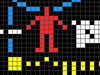 A bipedal organism from the third planet, rendered in binary code.