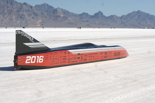 The previous generation of the Buckeye Bullet, the VBB2, topped 300 miles per hour last year running on hydrogen fuel cells, a record for a hydrogen-powered car. By comparison, the current VBB2.5 – which runs on A123 batteries – has a slightly sleeker, leaner look. Though the VBB2.5 is a record-holder as well, it's but a test-bed for the next-gen model of the Bullet – the planned rocket-like <a href="http://www.buckeyebullet.com/BB3.html">VBB3</a> – which is expected to smash all previous records.