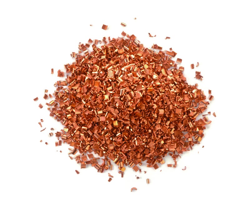 Pile of copper shavings, view from above