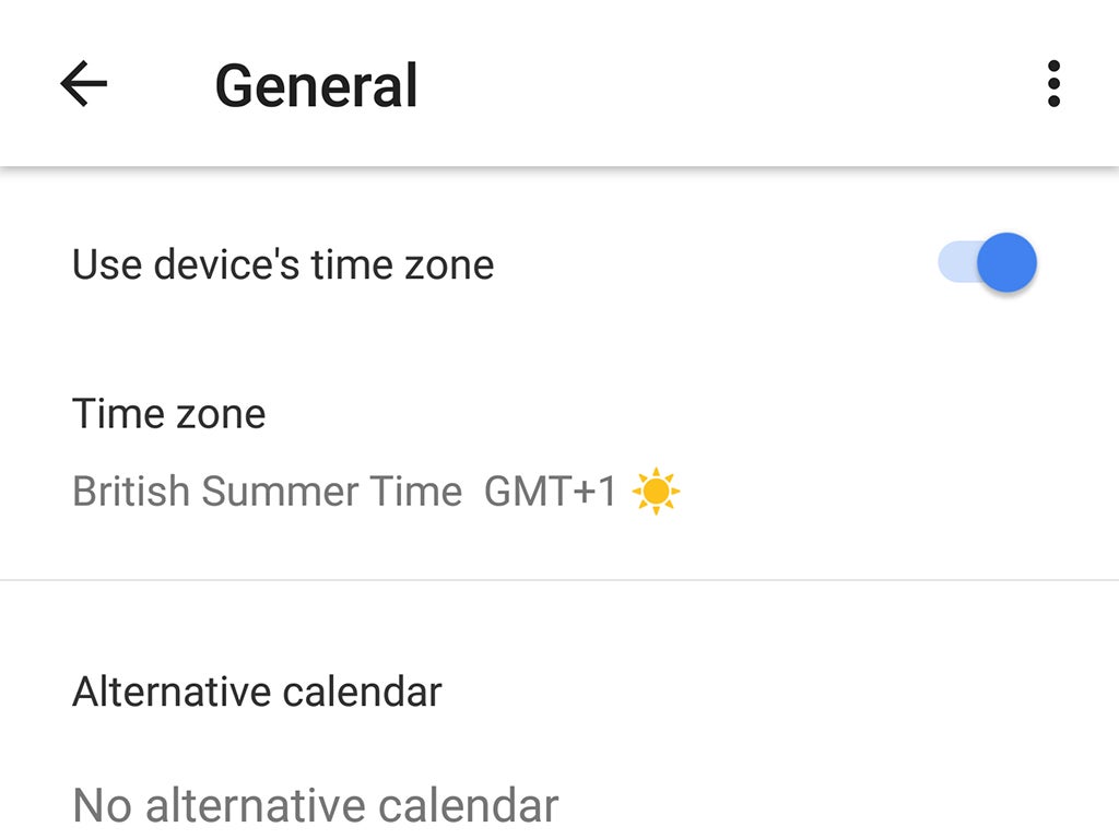 The time zone settings in Google Calendar, used to display events in your local time.