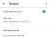 The time zone settings in Google Calendar, used to display events in your local time.