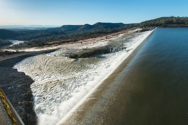 The overflowing Oroville Dam