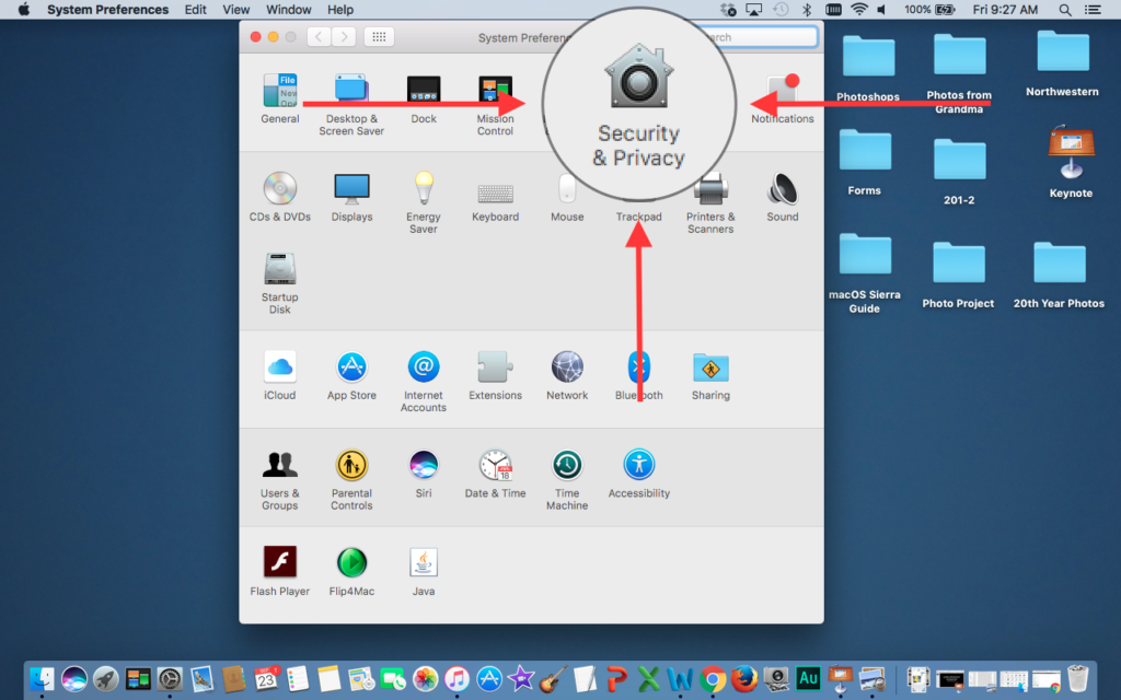 The 'Security & Privacy' menu in macOS Sierra