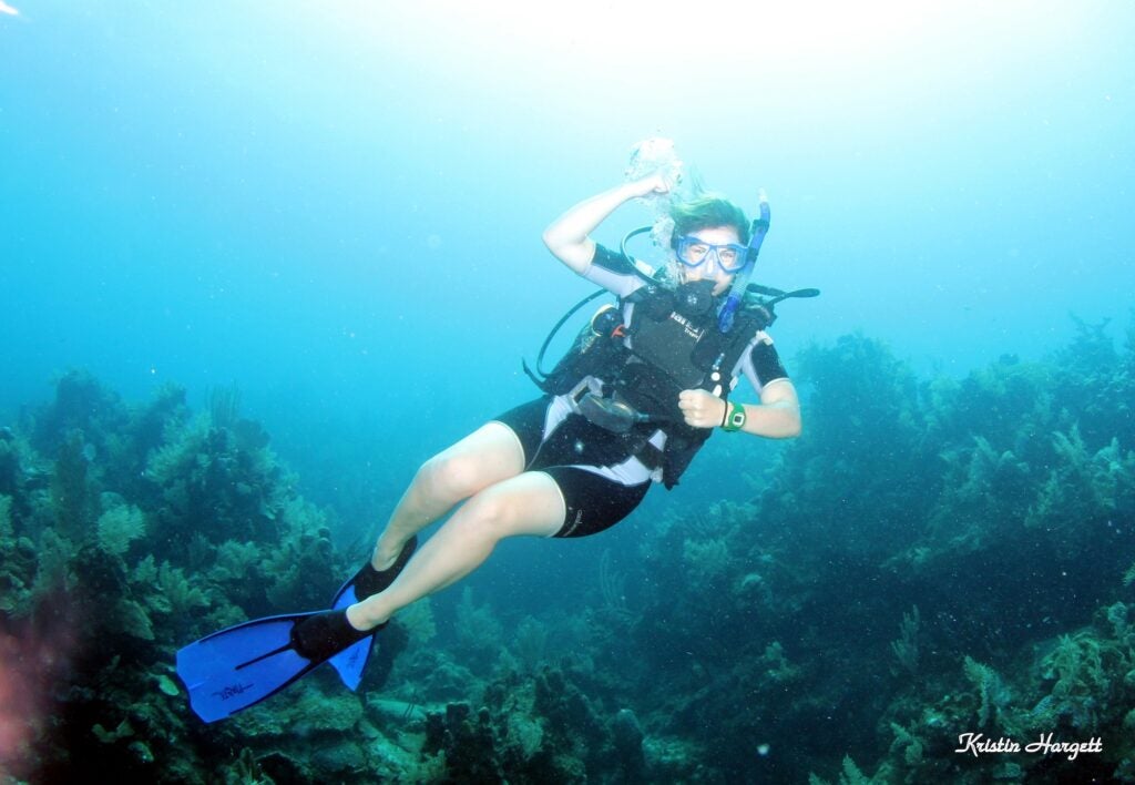 Katrina Wolfe scuba diving near Honduras
