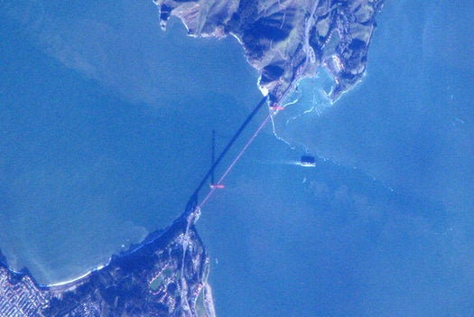 Not only did Soichi Noguchi get to live in space, he got to take an 800 mm Nikkor camera lens with him. After the ISS got the Internet, he started posting Twitpics from space, earning a loyal following (and our enduring admiration). Here's a view of the Golden Gate Bridge.