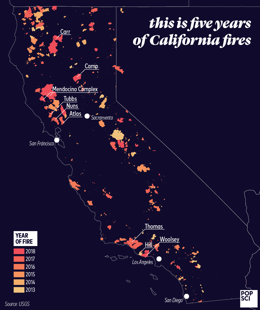 See how much of California has burned in the last five years