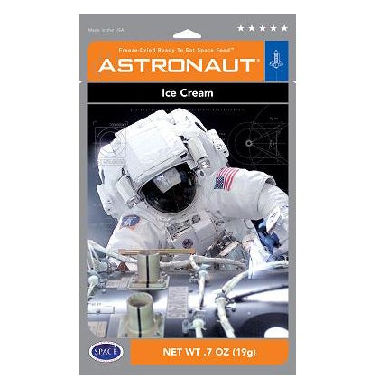 A packet of freeze-dried ice cream with a photo of an astronaut on the packaging.