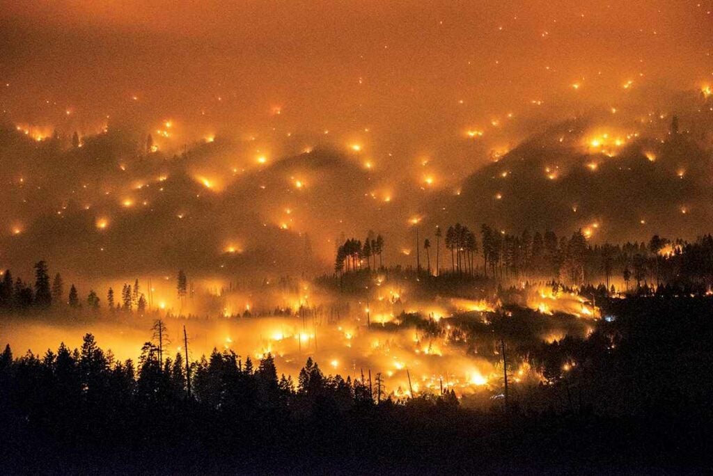 Summer often means forest fires for the west, and this year has been particularly brutal. <a href="http://www.wunderground.com/blog/weatherhistorian/rare-coastal-california-lightning-storm-kills-one-and-injures-12/">Uncommon lightning storms</a> combined with <a href="https://www.popsci.com/article/science/extreme-drought-causing-land-western-us-rise-upward/">unprecedented drought</a> led to wildfires that were nothing like well-seasoned firefighters had seen before. This image is a long exposure of the El Portal wildfire, which raged in California from July 14-24. It's under control now, but at its peak the fire covered more than five square miles of Yosemite National Park. <a href="https://www.popsci.com/article/science/superwhite-beetles-spongy-brain-models-and-other-amazing-images-week/"><em>From August 22, 2014</em></a>