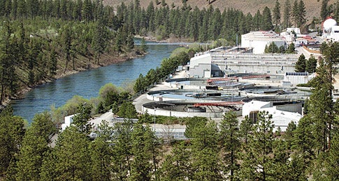 Spokane's main waste water treatment plant discharges into the Spokane River, Monday, April 12, 2004 in Spokane, Wash. An environmental group, American Rivers, has identified the river as one of the ten most endangered rivers in the country. Five sewage treatment plants in the area discharge into the river, depleting oxygen content of the water. (AP Photo/Jeff T. Green)