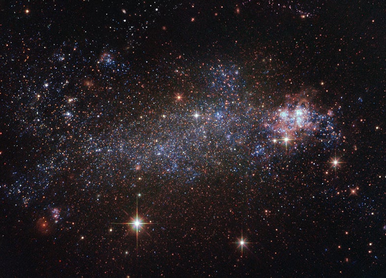 Unlike most galaxies, which resemble ellipticals or spirals, this galaxy does not conform to a clear shape. About a quarter of star systems take a similarly indefinite form and are known as irregular galaxies, according to <a href="https://www.nasa.gov/image-feature/goddard/2016/hubble-spies-a-rebel">NASA</a>.