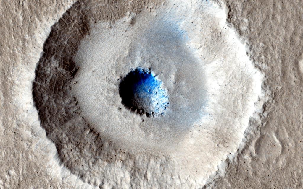 An Icy, Terraced Crater