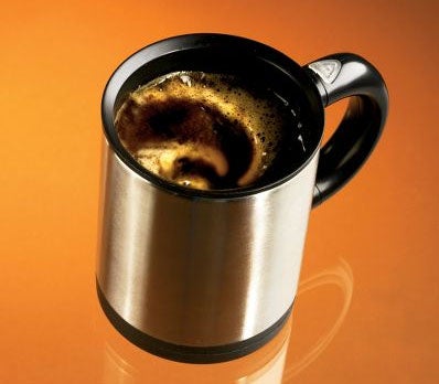 This mug contains a miniature, battery-operated propeller that spins your beverage at 3,000rpms. No dirty spoons around the office, and no more cramped fingers from vigorous stirring. (What? We like our coffee frothy, okay?) (<a href="http://www.hammacher.com/publish/73062.asp?promo=hl_kitchen#">hammacher.com</a>)