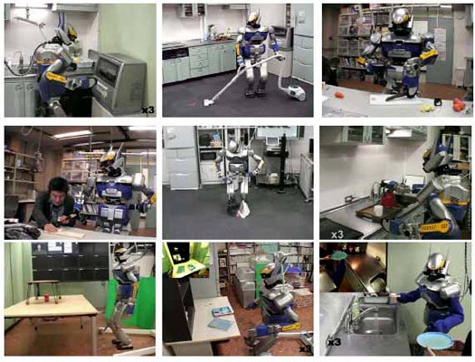 This humanoid robot vacuums, sweeps and washes the dishes.