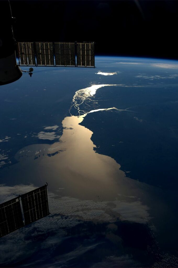 There's something incredible about seeing the sunset from space. On July 15, 2013, Nyberg captured that moment over the Rio de la Plata, or River of Silver, which runs through South America. As seen from space, it really lives up to its name.
