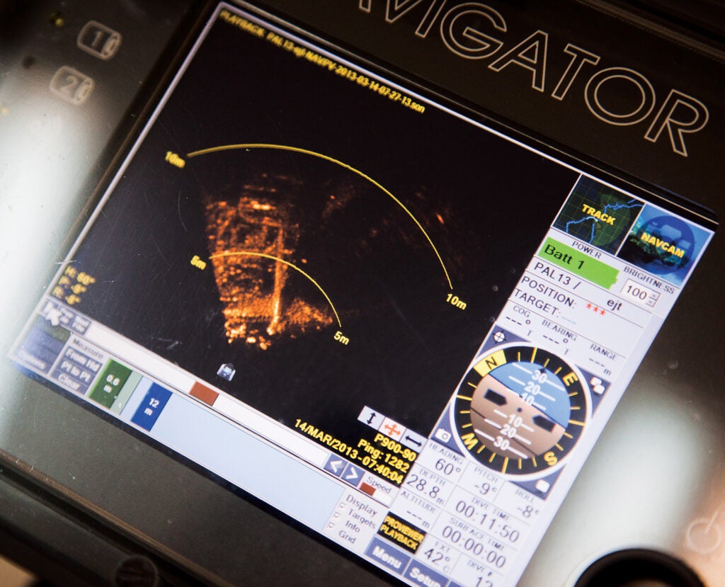The machine's Blueview sonar allows divers to find targets in very-low-visibility water.
