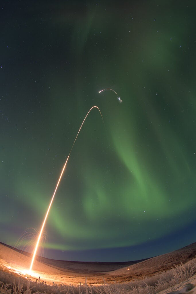 The multiple streaks come from different stages of the rocket igniting.