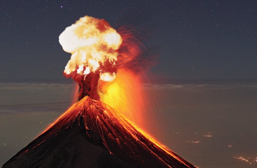 Guatemala, Fuego volcano, Strombolian eruption