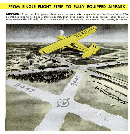 While on the cusp of America's "Air Age," and before noise pollution became an issue, we proposed that airports could serve as both a transportation station and a recreational facility. Read the full story in "You Can't Fly Without Airfields"