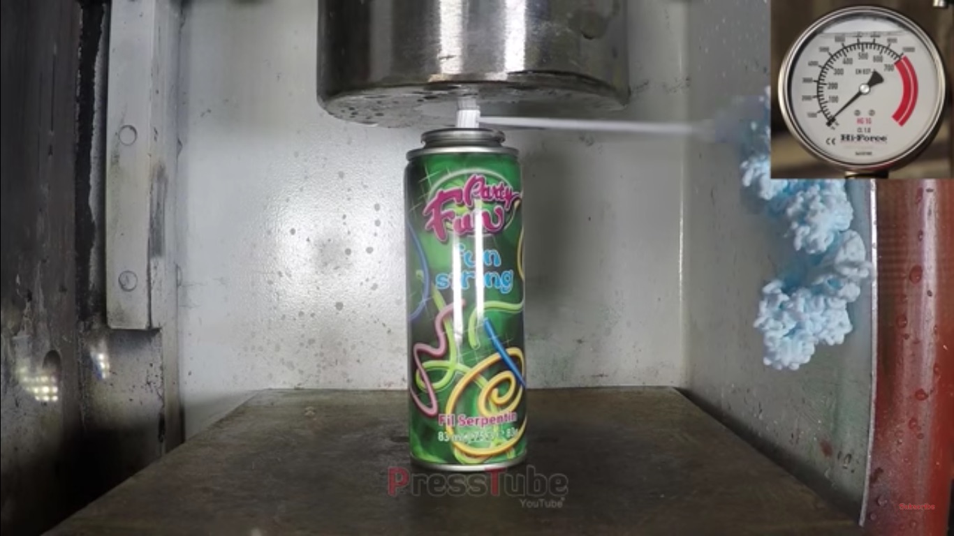 Watch A Hydraulic Press Crush A Can Of Silly String