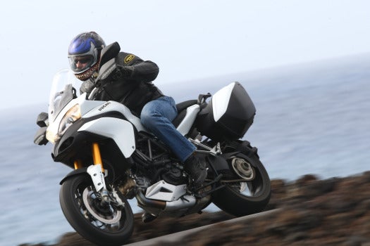 The Multistrada is available with many luxurious amenities, such as hard saddle bags.