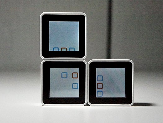 Sifteo Cubes are 1.5" cubes with built-in accelerometers that sense when you shake them, tilt them or flip them. Each cube also emits a wireless signal, so it understands when it's placed next to, or on top of, another cube.