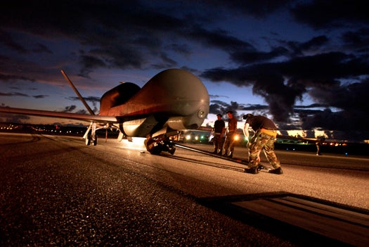 <strong>Habitat:</strong> High above Iraq, Afghanistan and Pakistana€"or anywhere else the U.S. Central Command wants to keep under watch. <strong>Behavior:</strong> Soaring at 65,000 feet with an endurance of 36 hours, the Global Hawk can keep watch over 40,000 nautical square miles per mission. Carrying a full suite of electro-optical, infrared and synthetic aperture radar sensors, it can operate day and night in all weather conditions. The larger variation has a 130-foot wingspan. <strong>Notable Feature:</strong> The fact that it can take off and land autonomously greatly reduces the potential for crashes, which have handicapped the Predator and Reaper.