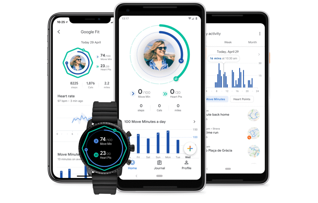 Google Fit interface heart points move minutes redesign wearables