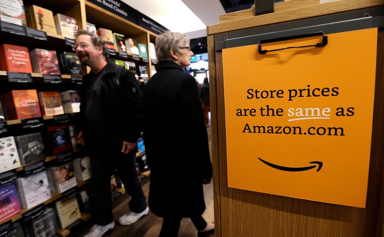 Amazon says its prices at the store will be the same as books sold online.