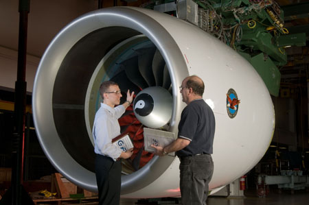Although smaller than some other engines, the Turbofan Engine still stands taller than these men.