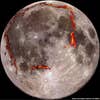 Using gravity maps, scientists have discovered on the moon a rectangular structure buried just below the surface. It's the size of North America, Europe and Asia combined. They believe the 2,500-kilometer-wide series of intersecting lines was created when the remains of ancient rift valleys filled with lava about 3.5 billion years ago.