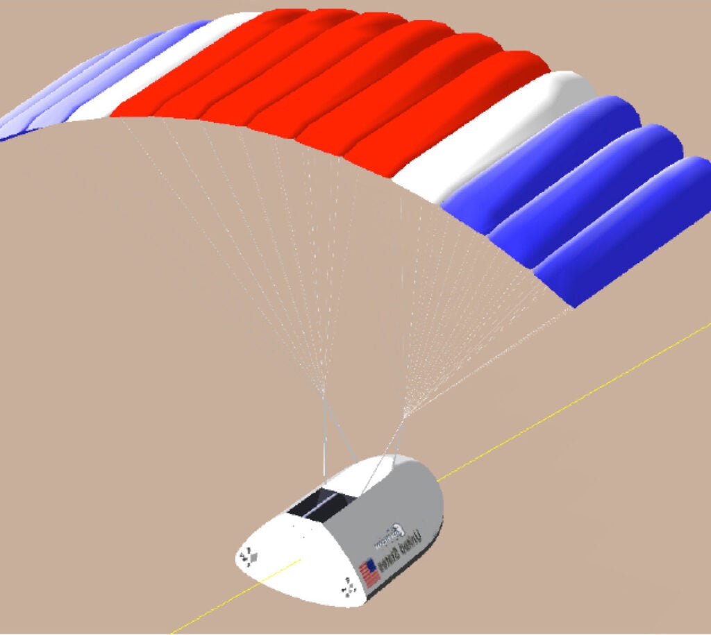 The TRV will use a drogue chute and a power foil to land safely in the Utah desert.