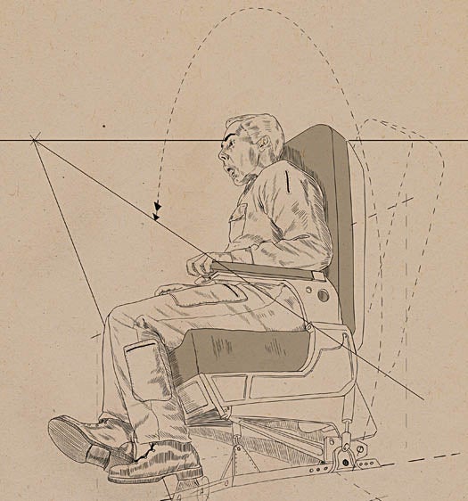 man sitting in a rotating airplane seat