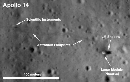 NASA's Lunar Reconnaissance Orbiter snapped this image of the Apollo 14 landing site during its lunar tour.