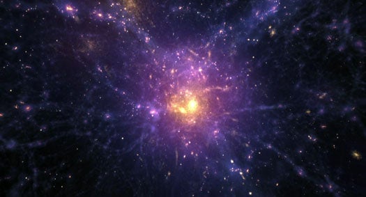 NASA researchers crunched more than 749 gigabytes of raw computational data at the NCSA to lay the groundwork for this visualization of the universe's larger structure emerging. The simulation begines some 20 million years after the Big Bang and continues through the present day--more than 13.5 billion years later.
