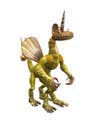 Most of the creatures you see in the game come from other players. <em>Spore</em> uploads their designs to an online database, and then your game chooses from these options every time you encounter another creature or vehicle. You can also download individual characters yourself. To make this transfer speedy, programmers boiled all the info needed to recreate a character—such as size and personality type—into a short text code, like virtual DNA. Then they included this text in the metadata of a small graphics file, like the one shown here, so you can import an entire creature, mannerisms and all, just by downloading a small picture.