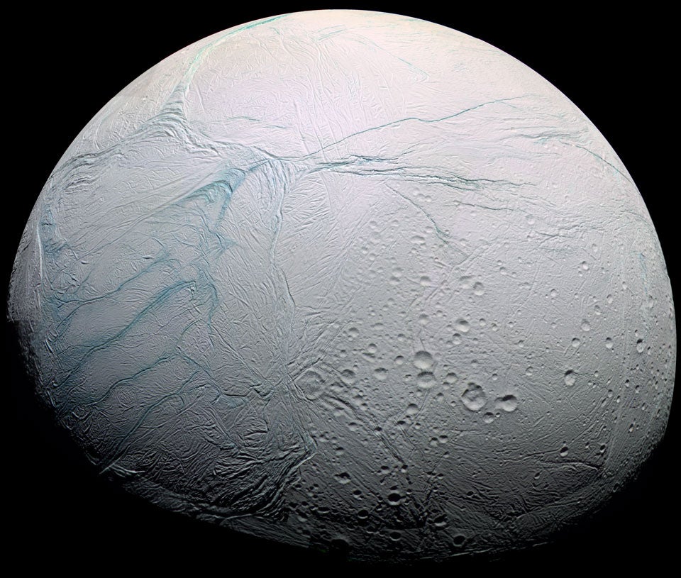 Saturn’s 300-mile-wide moon Enceladus is stretched and squeezed by gravitational interaction with its neighbors. The resulting friction heats its interior, and may power a system of hydrothermal vents below its south pole; such vents would be natural homes to rock-breathing microbes.