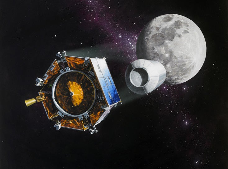 Back in 2009, NASA was curious if water might be lurking underneath the Moon’s surface. To put their speculations to rest, NASA researchers sent the Centaur booster rocket to “dive bomb” a lunar crater called Cabeus A, a formation many thought to be harboring water ice. Centaur slammed into the crater at 5,600 miles per hour, sending debris plumes into the air above the lunar surface. A second Shepherding Spacecraft flew through these clouds to analyze their composition. And as predicted, evidence of water was indeed found.