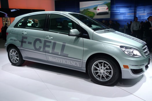 MBZ showed their F-Cell Hydrogen Fuel-Cell Car, which is based on the compact B-Class platform. The F-Cell is powered by a 136-horsepower electric motor and runs on compressed hydrogen. The Tri-Star says fuel economy numbers are the equivalent of about 54 mpg, with an EPA-estimated range of about 190 miles.