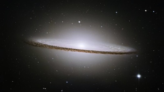 Resembling the traditional Mexican accessory, this spiral galaxy consists of a flat disc of stars surrounding a brilliant white core. Though it looks enticing, it conceals a massive black hole containing matter equivalent to a billion Suns.