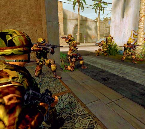 <em>SIMULATOR: As a squad leader in</em> FSW, <em>players guide soldiers through a variety of tense urban combat situations.</em>