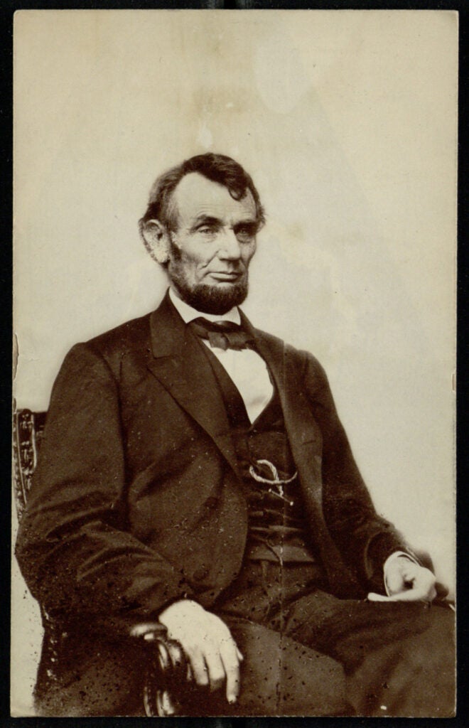 This photograph was taken on Abraham Lincoln's birthday, February 9, 1864. He looks exactly as excited as a man facing an election cycle in the middle of a civil war would be. It's entirely possible that his dour expression is just the nature of the long exposure times required for early photography, though I think maybe he had some other weighty concerns on his mind.