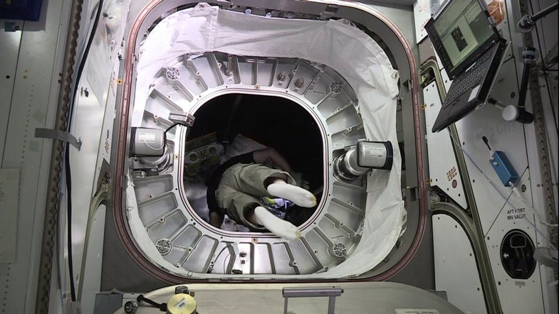Astronaut Enters Inflatable Space Habitat For The First Time