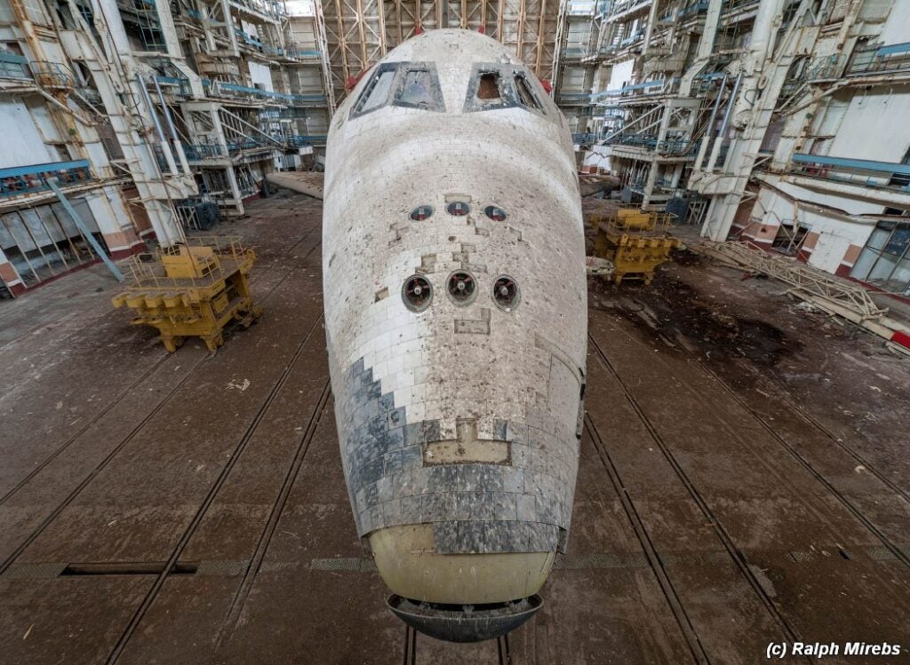 A front view of the Soviet space shuttle.