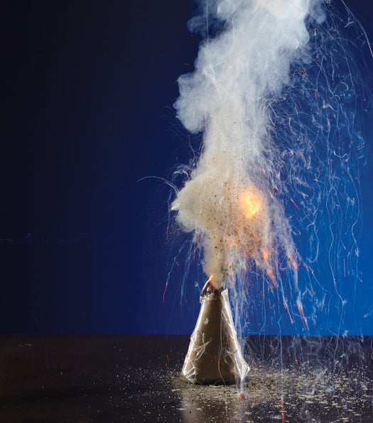 The author's homemade sparkler cone shoots fire two feet in the air. His record as a kid was about five feet.