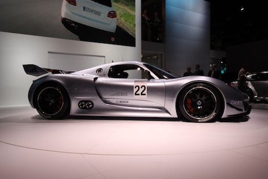 The most extreme performance car on the showroom floor was undoubtedly the Porsche 918 RSR, a mid-engine hybrid supercar with two electric motors in front and a flywheel accumulator, which stores energy during braking and then releases it on demand. It's an exotic sibling of the already astounding 918 Spyder hybrid concept. Altogether, the V8 racing engine (which produces 563 hp at 10,300 rpm) and the two 75 kW electric motors generate a peak 767 hp. Jalopnik has <a href="http://jalopnik.com/5728504/how-the-porsche-918-rsrs-amazing-hybrid-works/gallery/?skyline=true&amp;s=i">a good explainer</a> on the flywheel technology.