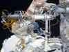 This disorienting shot shows two Russian cosmonauts outside the International Space Station. They spent almost six hours on a spacewalk this week, outfitting the station with new parts.